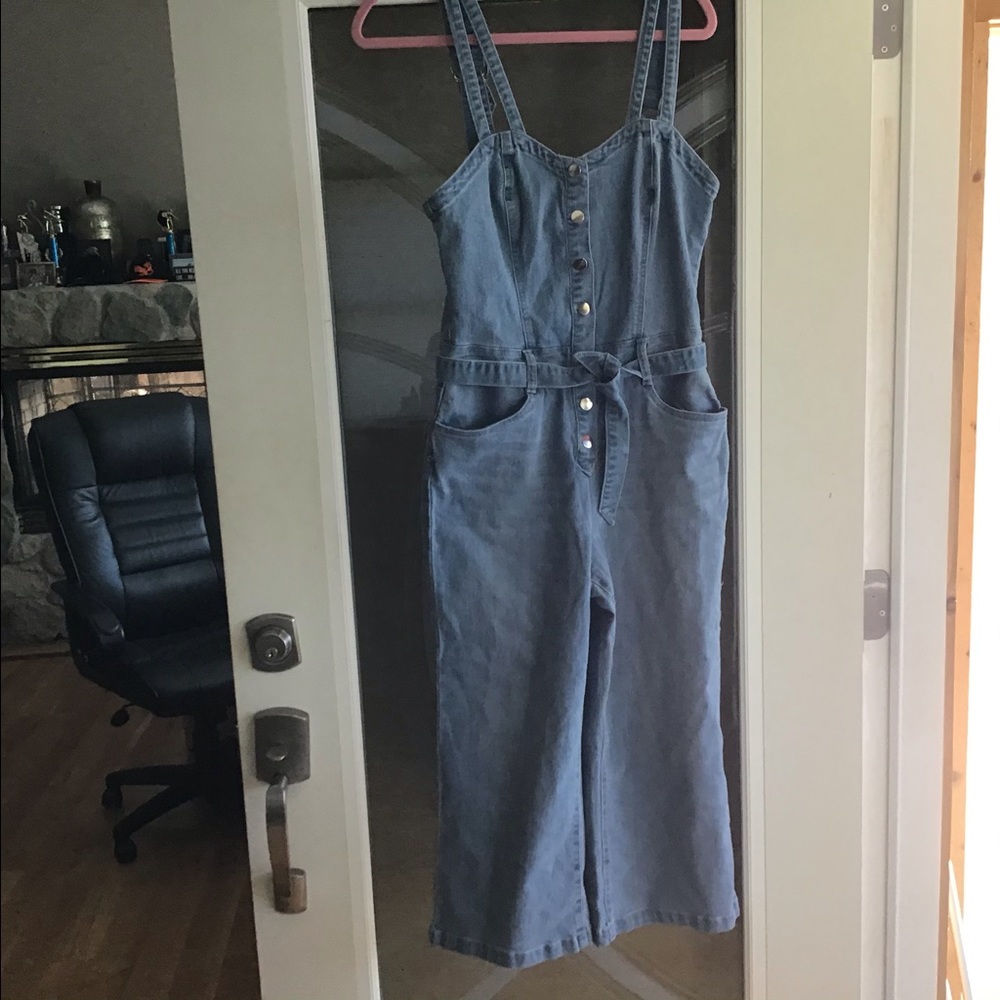 Cropped denim jumpsuit